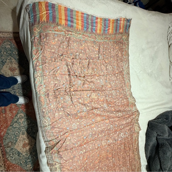 ✨ Luxe Indian Wool–Silk Jacquard Shawl | Hyderabad Artisan Weave | 30 x 80 NWOT - Picture 12 of 13